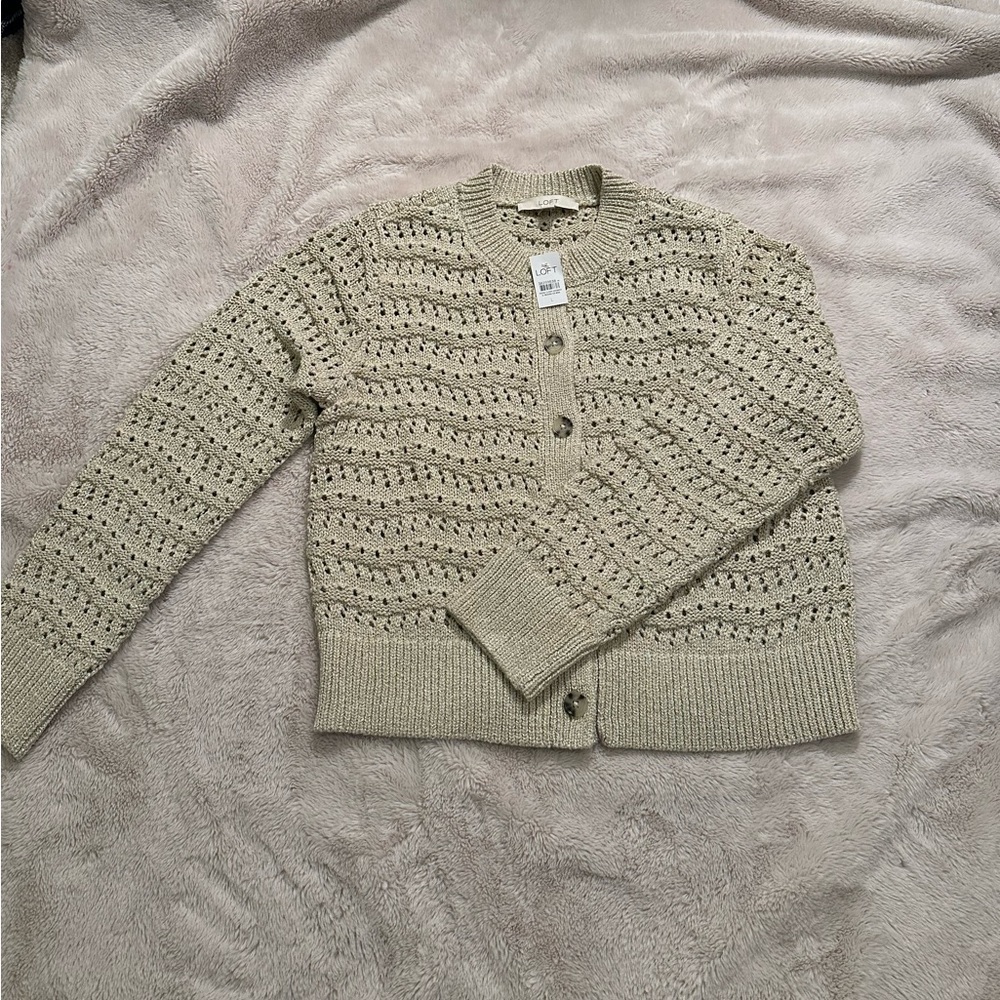 NWT LOFT Shimmer Pointelle Cardigan